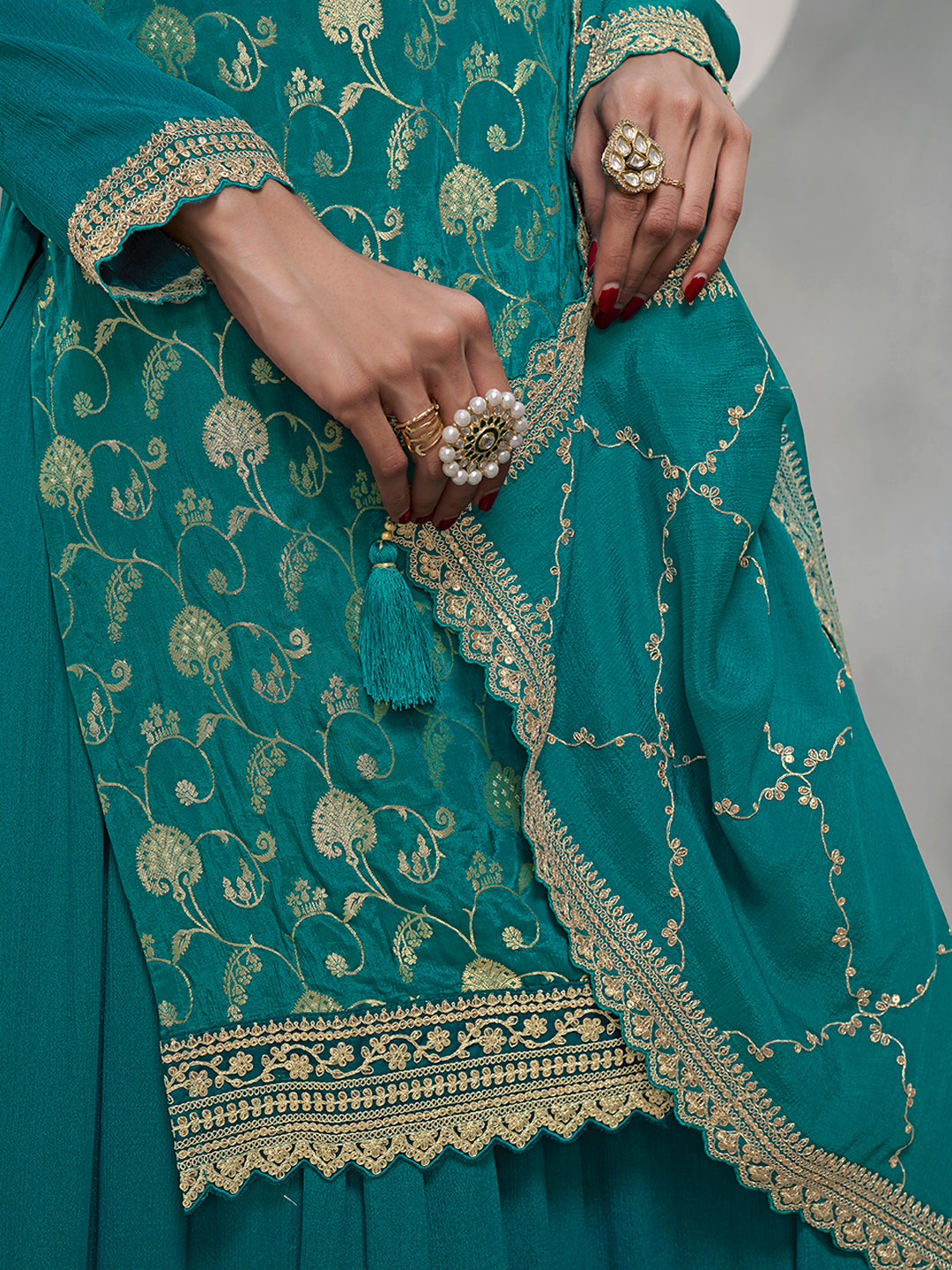 Rama Green Jacquard with Embroidery Sharara Suit Set Product vendor