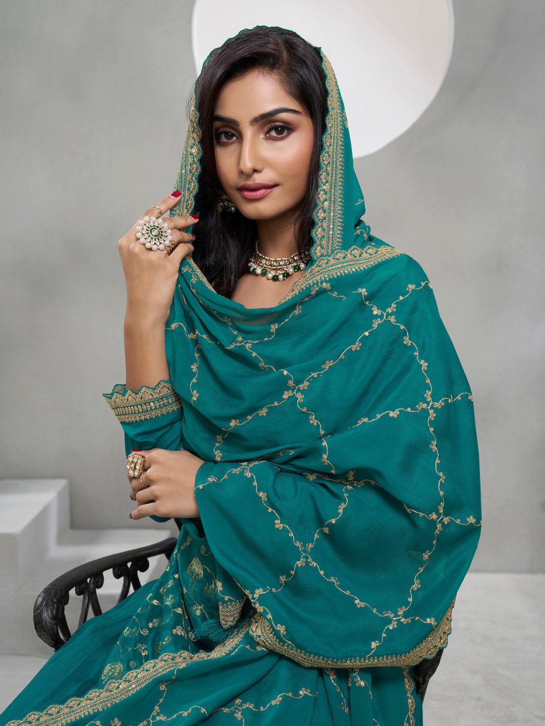Rama Green Jacquard with Embroidery Sharara Suit Set Product vendor