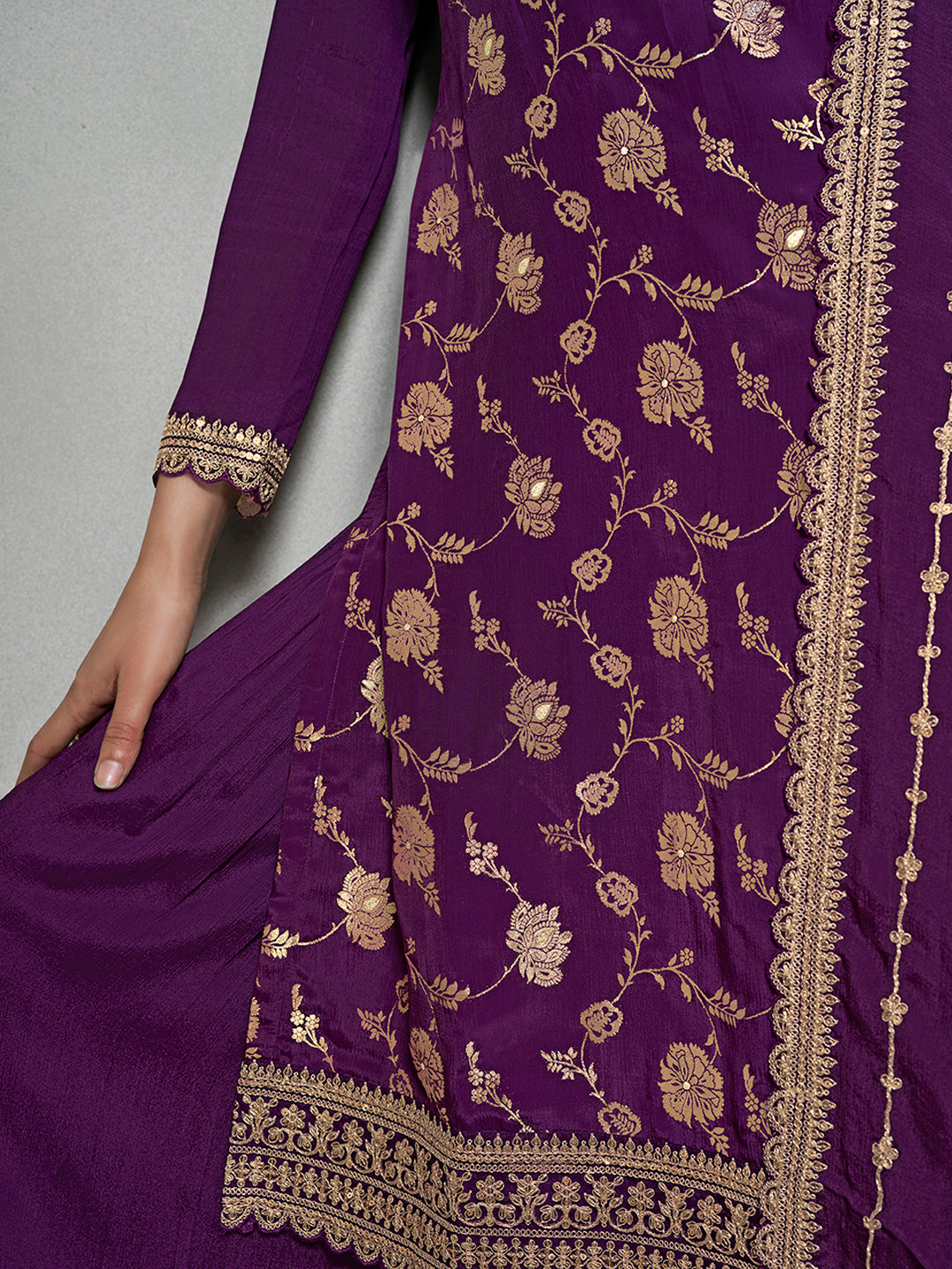 Purple Jacquard with Embroidery Sharara Suit Set Product vendor