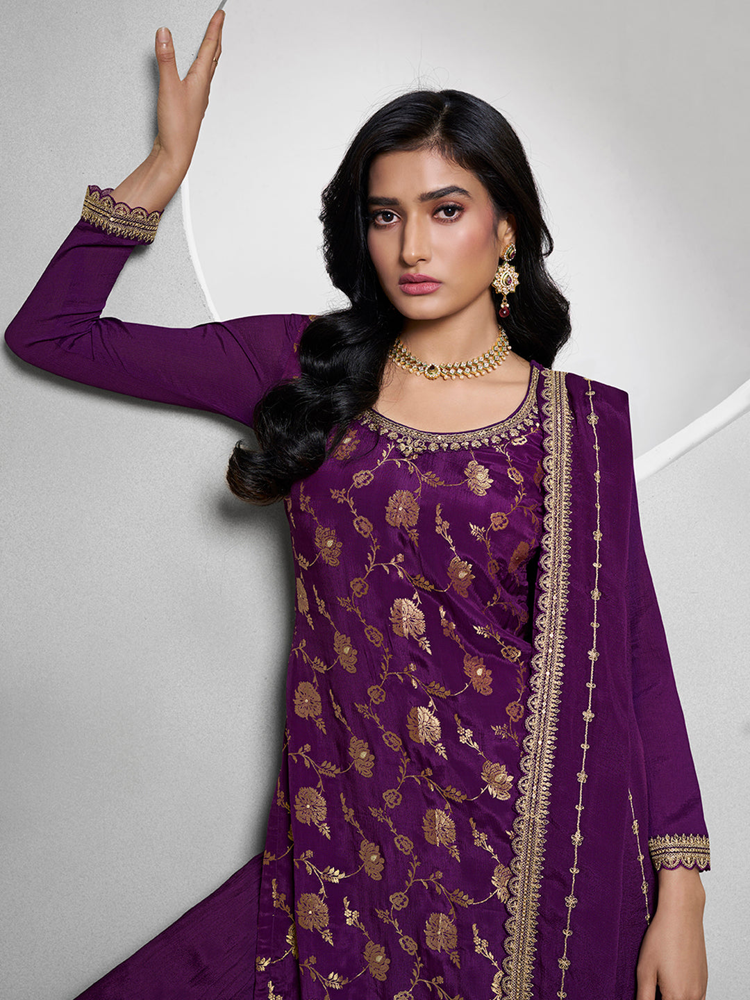 Purple Jacquard with Embroidery Sharara Suit Set Product vendor
