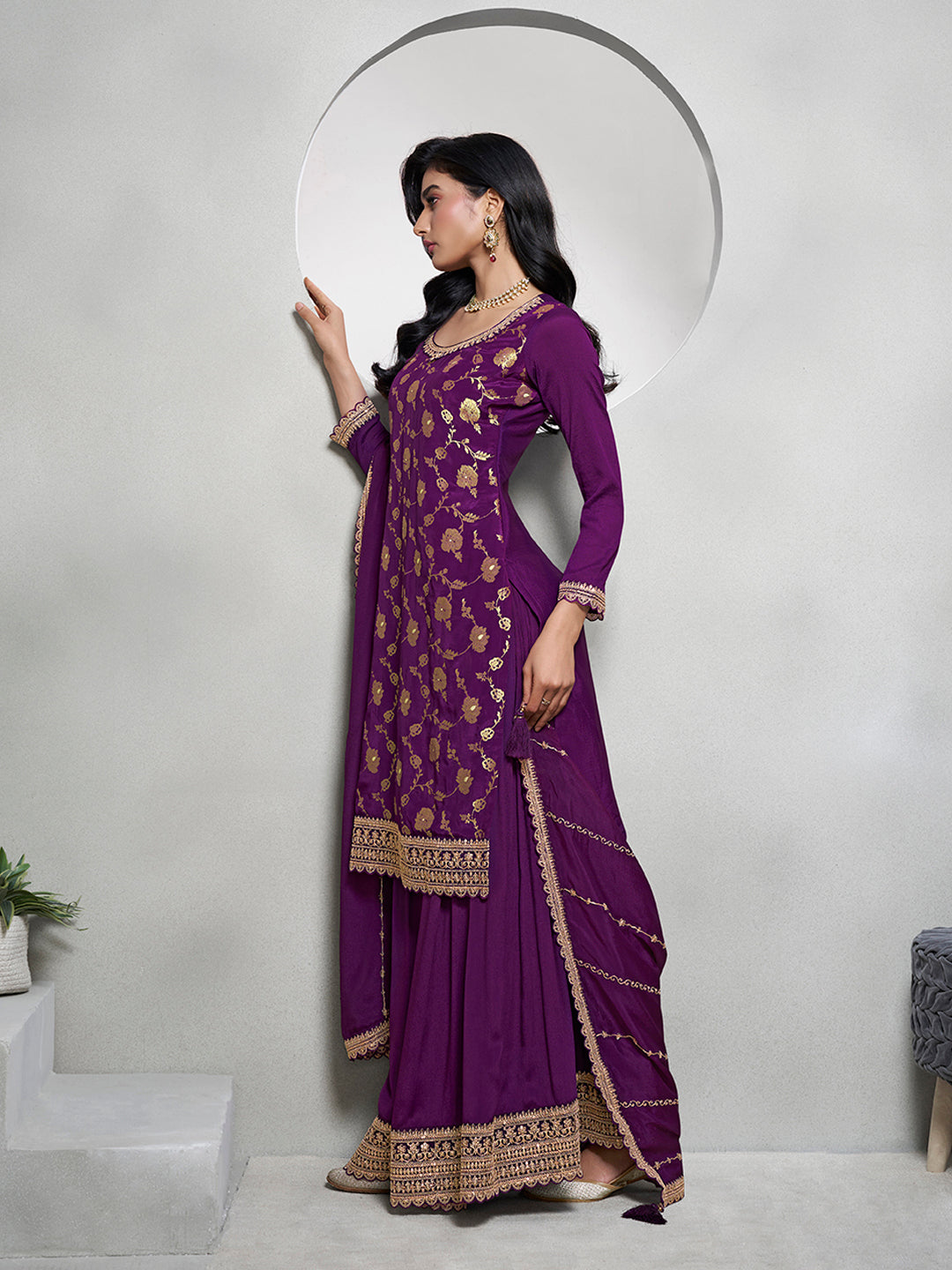 Purple Jacquard with Embroidery Sharara Suit Set Product vendor