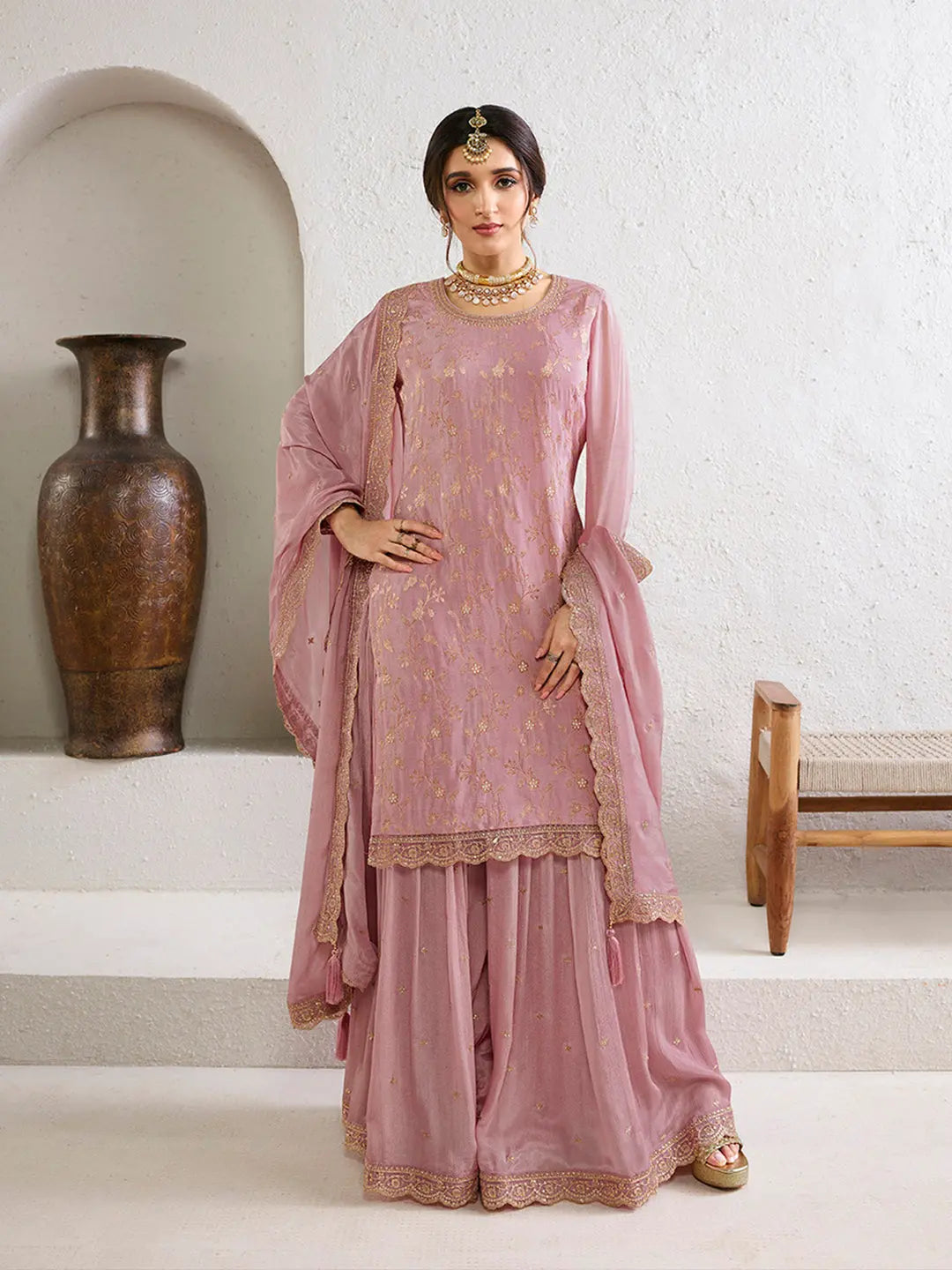 Sweet Lilac Jacquard Jaal work Sharara Suit Set Product vendor