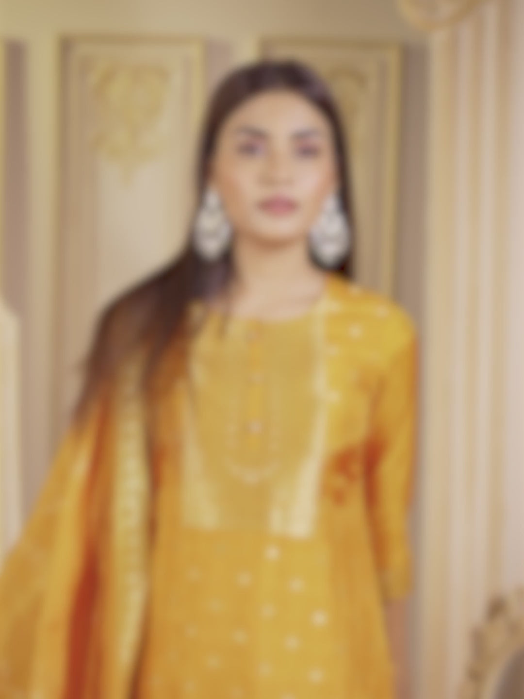 Mustard Yellow Jacquard Kurta Suit Set