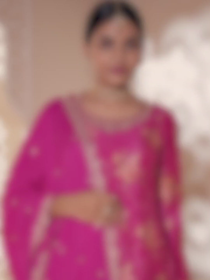 Rani Pink Digital Floral Printed Embroidered Sharara Suit Set