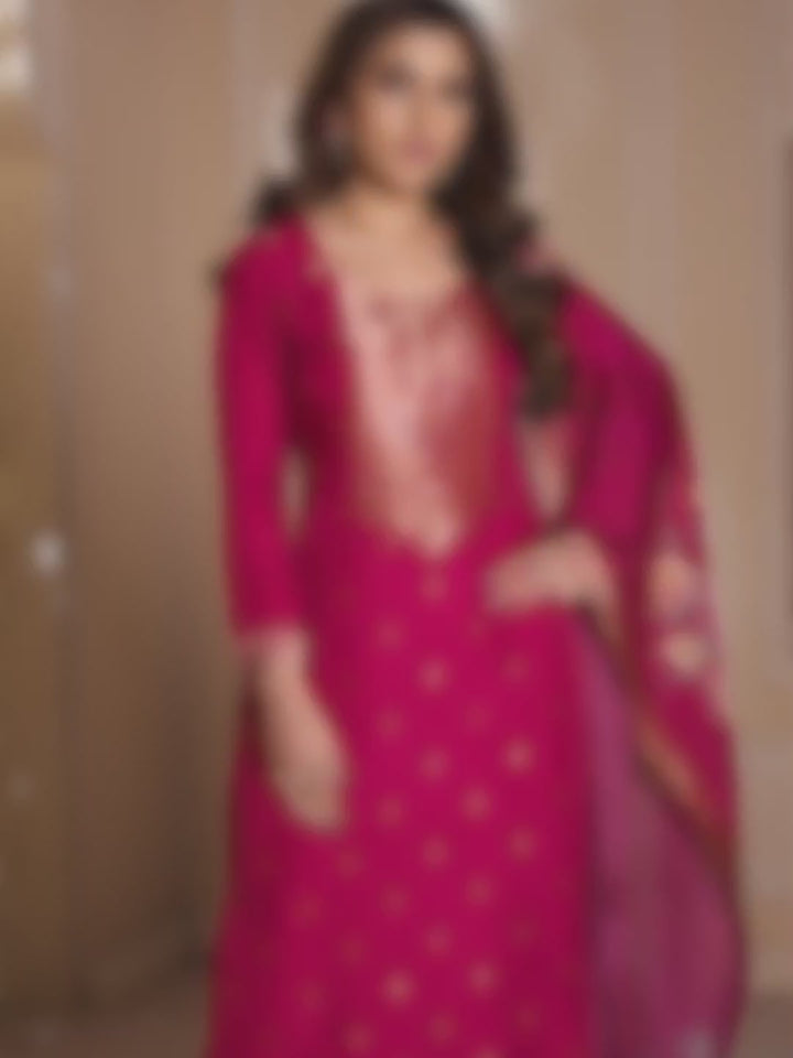 Dola Silk Jacquard Kurta With designer Yoke and handwork  with trousers and Dupatta