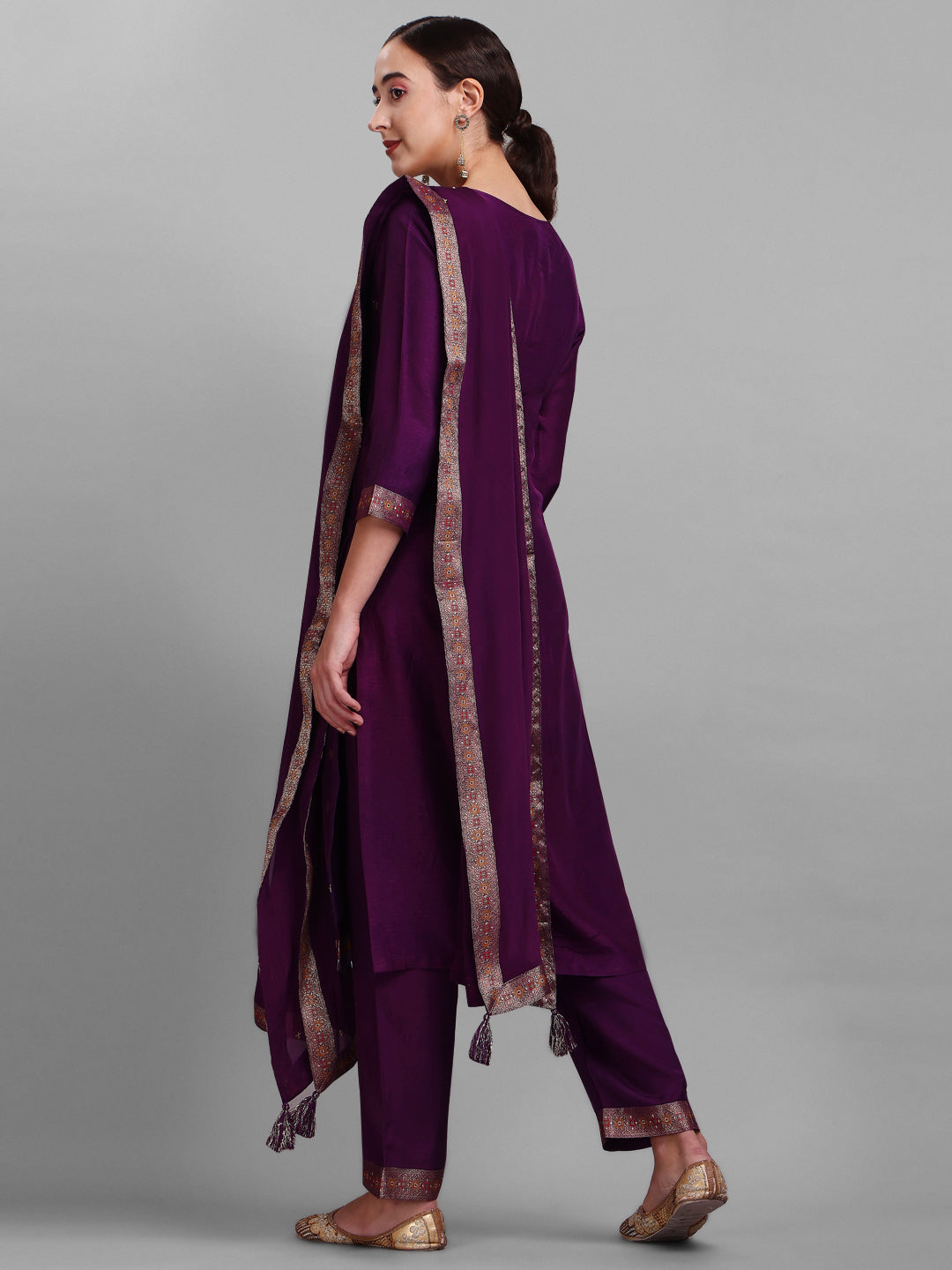 Purple Jacquard Silk Kurta Suit Set Product vendor
