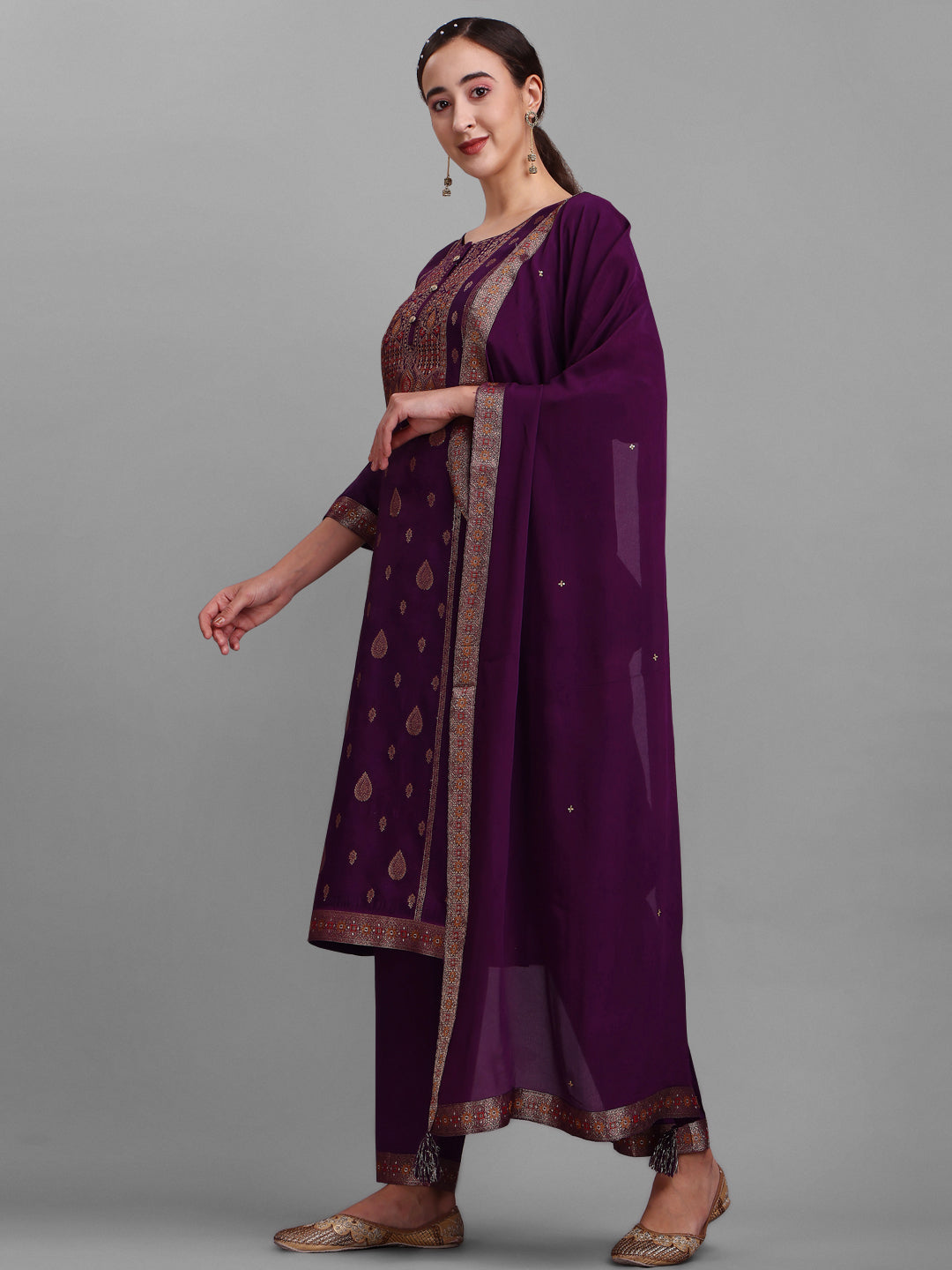 Purple Jacquard Silk Kurta Suit Set Product vendor