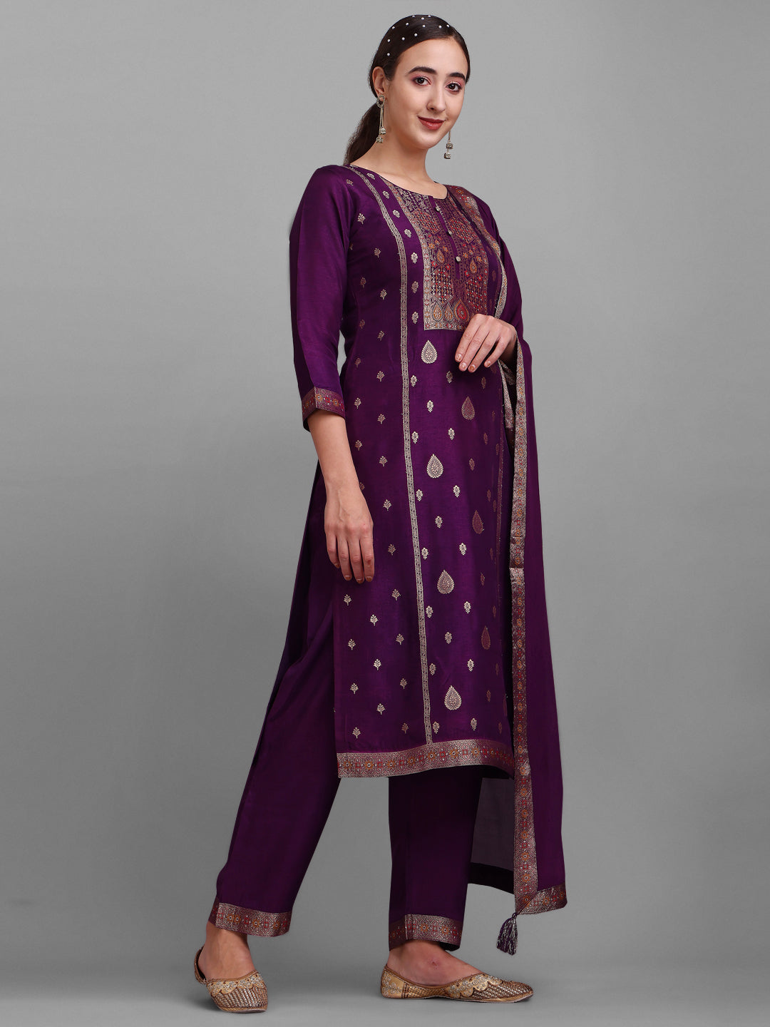 Purple Jacquard Silk Kurta Suit Set Product vendor