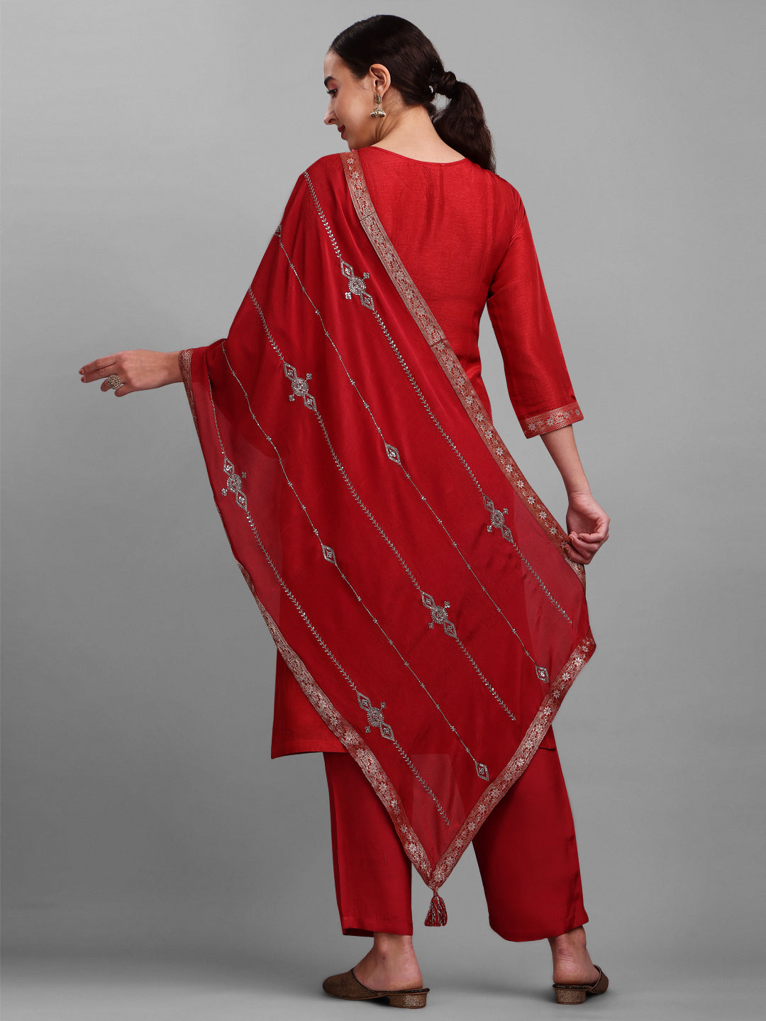Red Jacquard Kurta Suit Set Product vendor