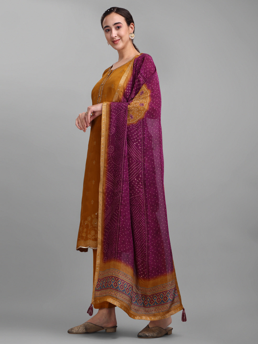 Mustard Jacquard Kurta Suit Set Product vendor