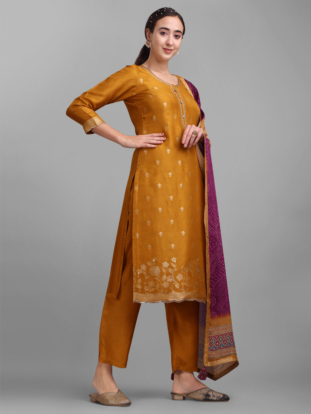 Mustard Jacquard Kurta Suit Set Product vendor