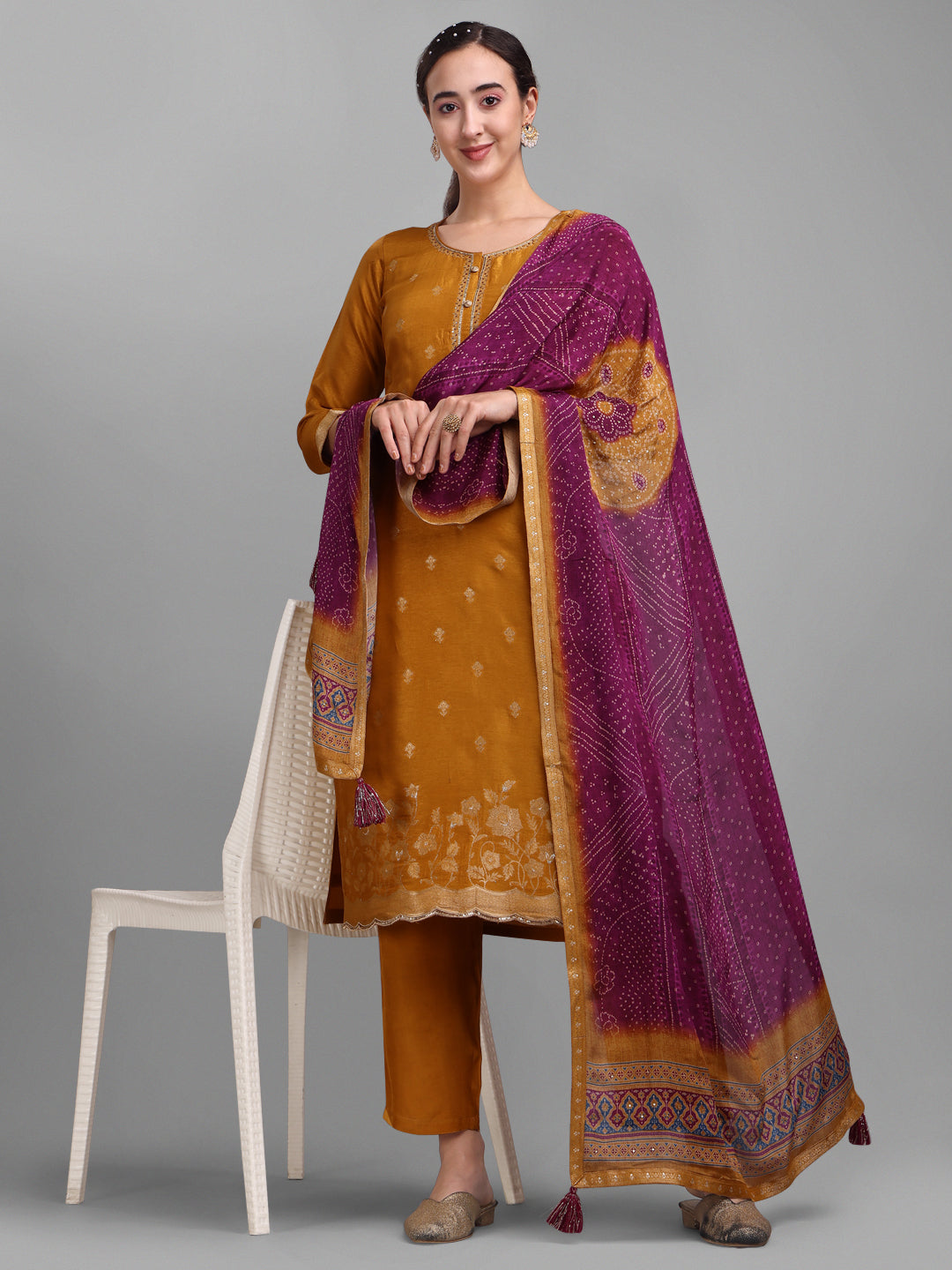Mustard Jacquard Kurta Suit Set Product vendor
