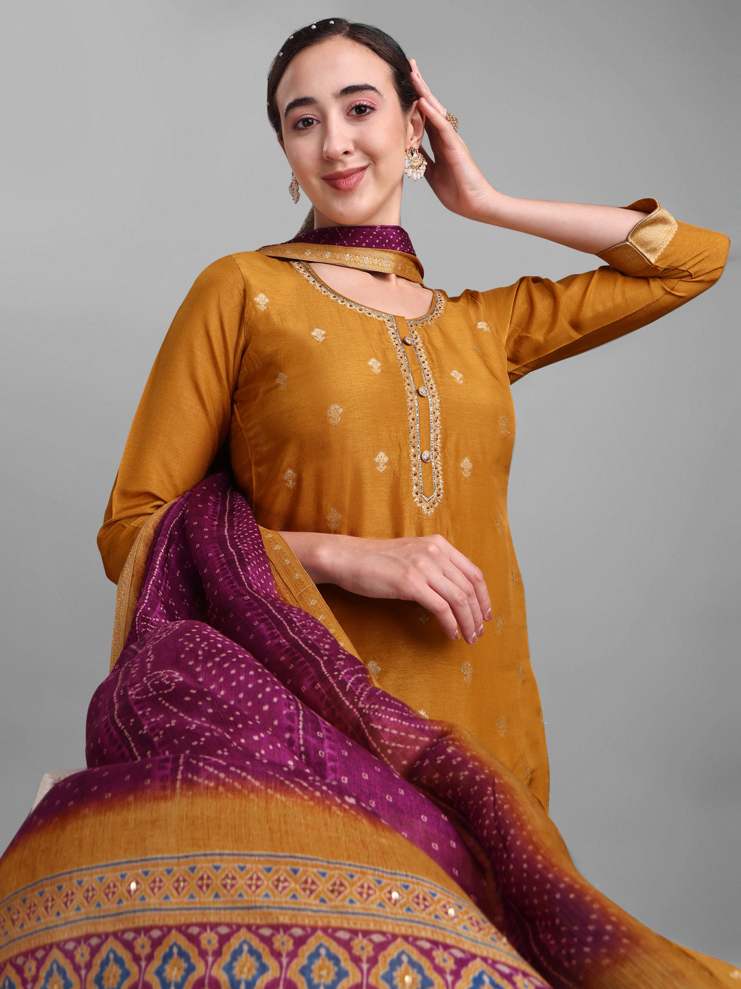 Mustard Jacquard Kurta Suit Set Product vendor