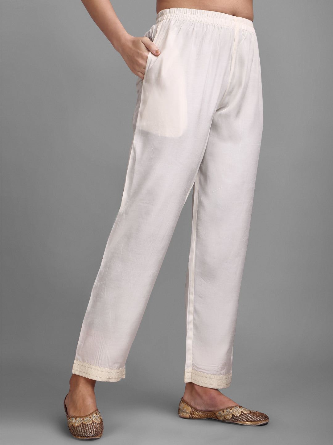 Cream-Coloured and Lavender Woven Design Kurta Suit Set Product vendor