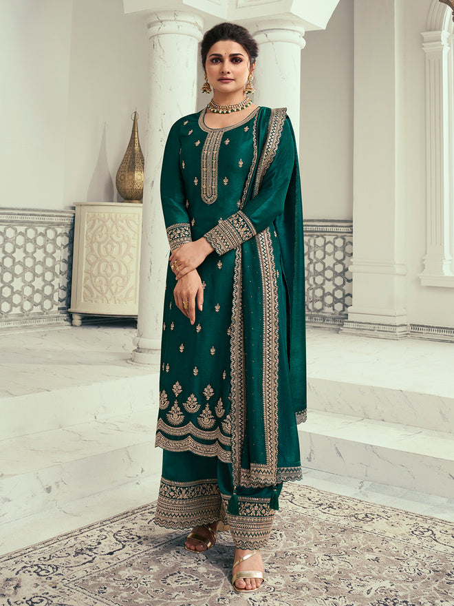 Dark Teal Green Designer Top Adorned with Exquisite Embroidered Palazzo Suit Set Product vendor