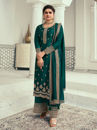 Dark Teal Green Designer Top Adorned with Exquisite Embroidered Palazzo Suit Set Product vendor