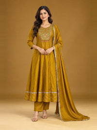 Mustard Embroidered Anarkali Set with Dupatta