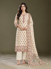 Women's Ivory Floral Printed Kurta Set with Dupatta