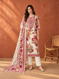 Ivory Floral Printed Kurta Set with Dupatta