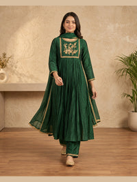 Emerald Green Floral Embroidered Anarkali Set with Dupatta