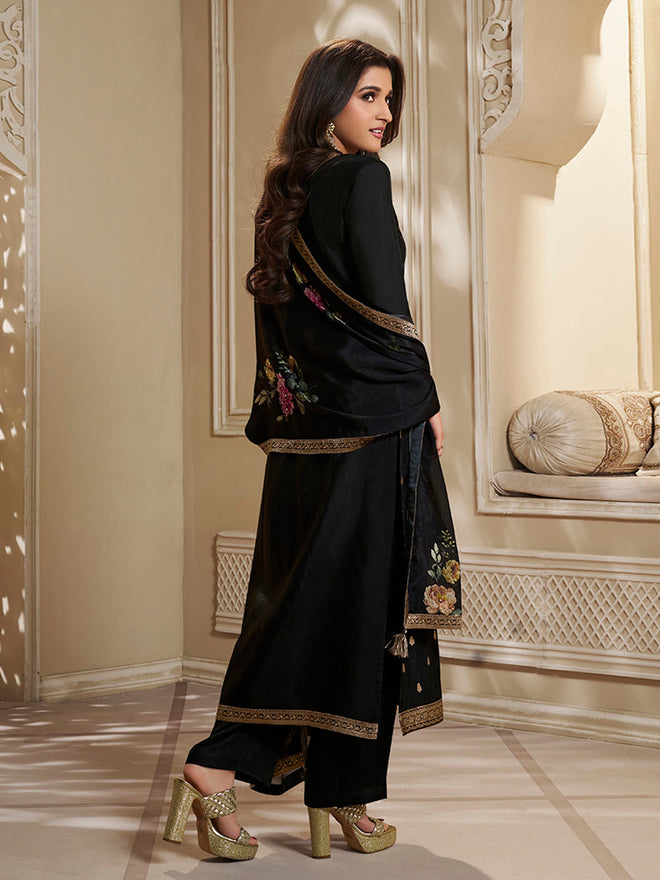 Dola Silk Jacquard Kurta With designer Yoke and handwork  with trousers and Dupatta Product vendor