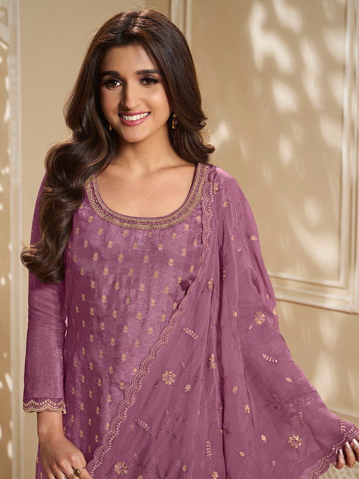 Light plum Dola Jacquard Kurta Suit Set with Embroidered with Thread & Sequins Work Product vendor