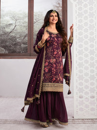 Wine Printed with Embroidered Sharara Suit Set Product vendor
