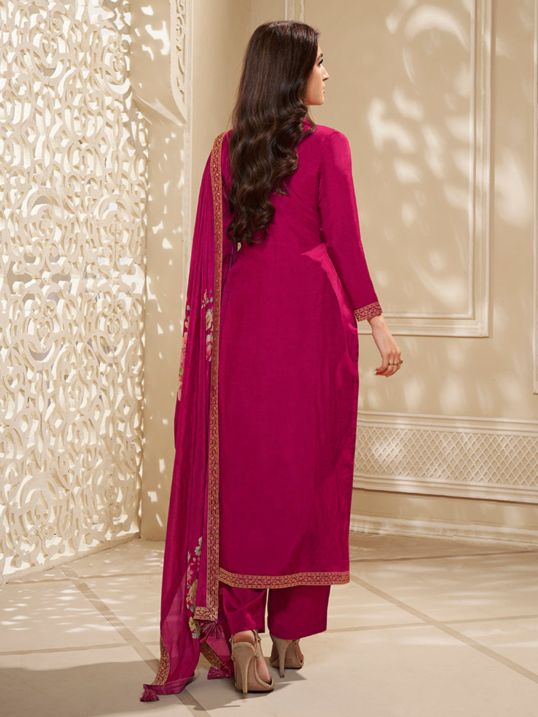 Dola Silk Jacquard Kurta With designer Yoke and handwork  with trousers and Dupatta Product vendor