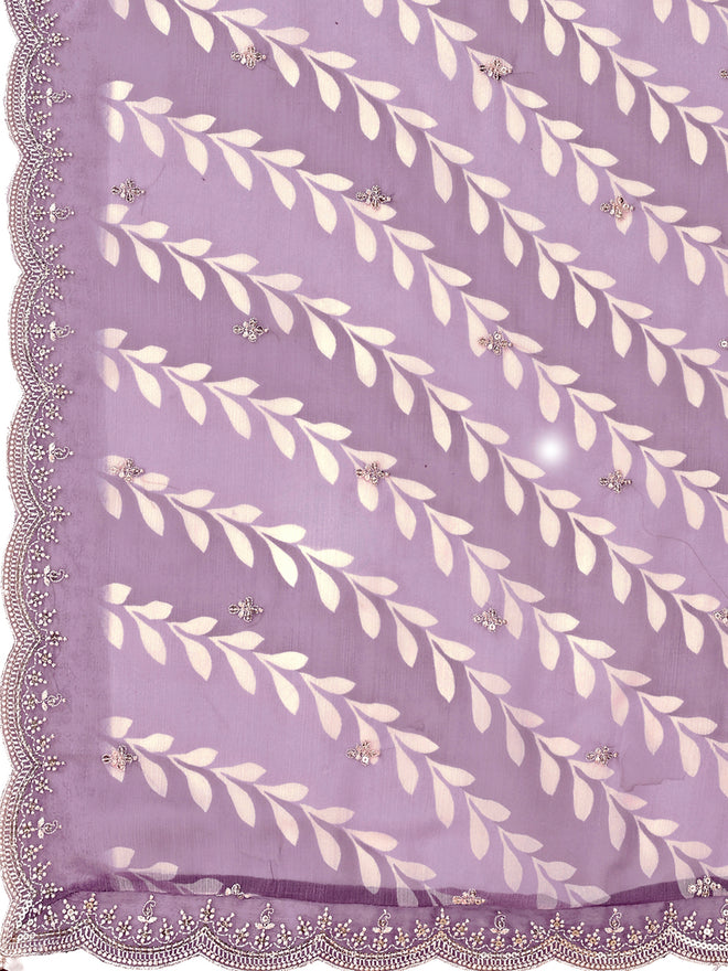 Dusty Lavender Cutwork Neckline Dola Silk Kurta Suit Set with Lehariya Print Dupatta