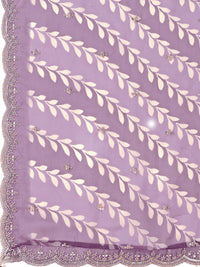 Dusty Lavender Cutwork Neckline Dola Silk Kurta Suit Set with Lehariya Print Dupatta
