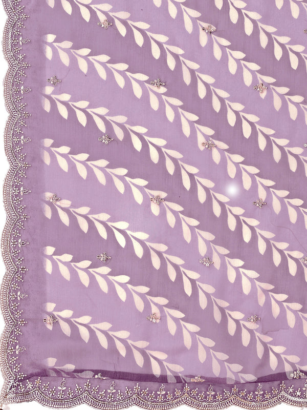 Dusty Lavender Cutwork Neckline Dola Silk Kurta Suit Set with Lehariya Print Dupatta