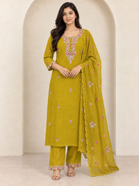 Mehendi Green Embroidered Kurta Pant Set with Dupatta