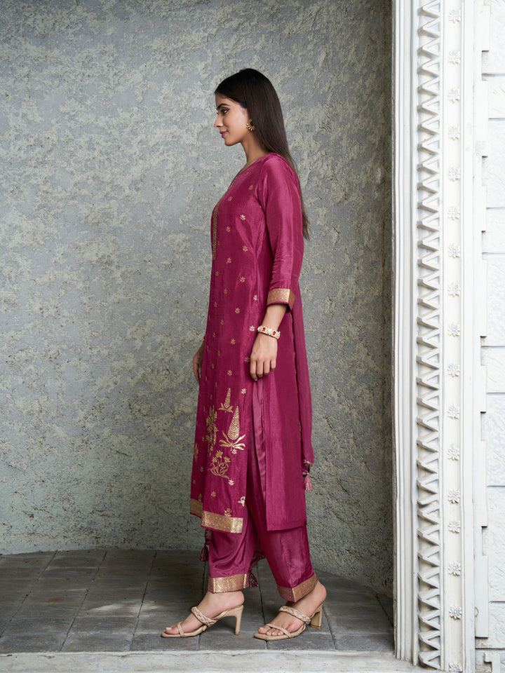 Light Wine Exquisite Placement Weaving Kurta Suit Set Product vendor