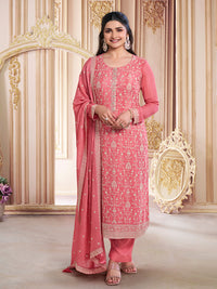 Leavender White Thread Embroidered KurtaPeach White Thread Embroidered Kurta Suit Set Suit Set Product vendor