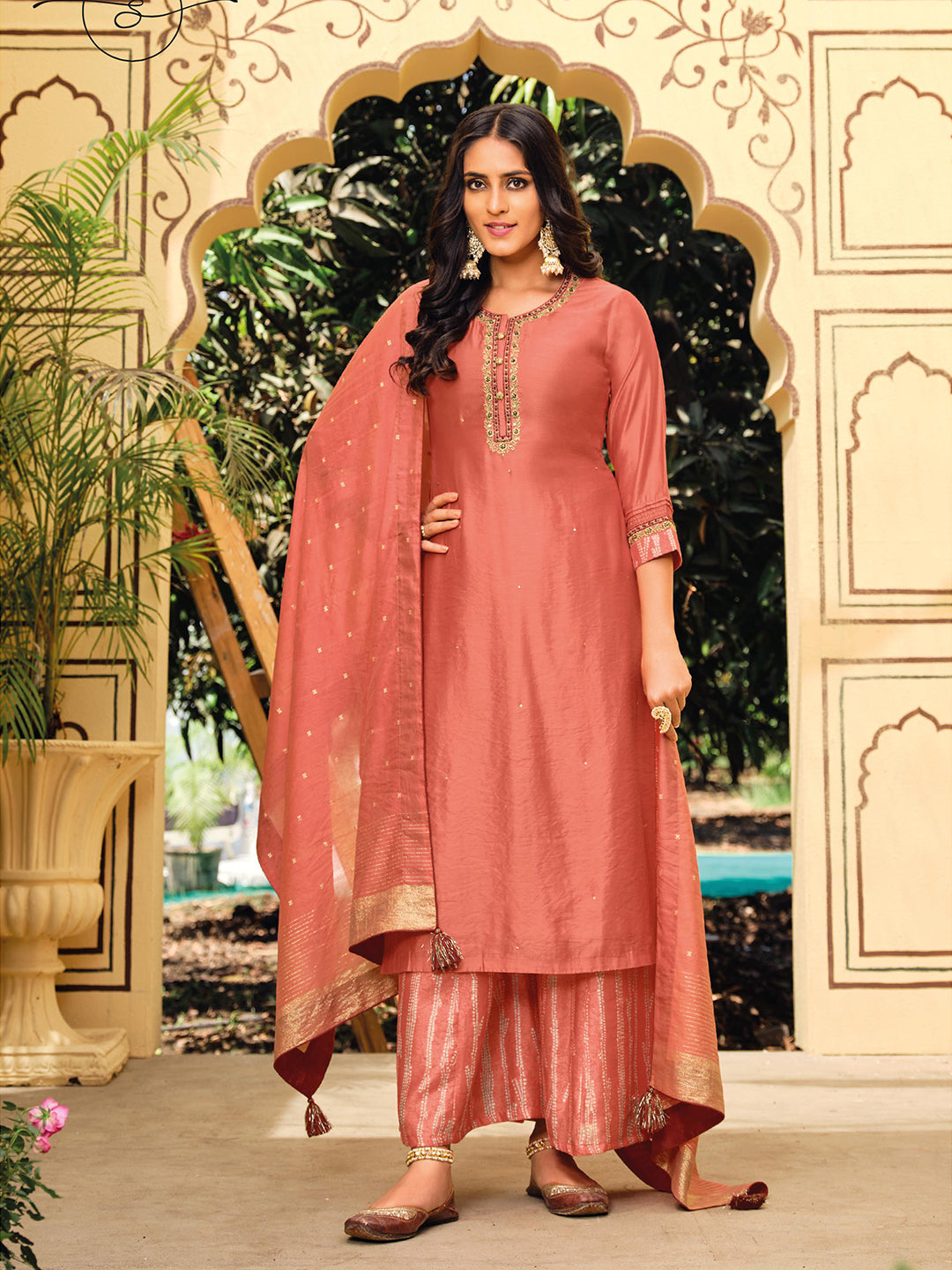 Rust Embroidery Kurta Suit Set Product vendor