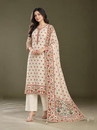 Women's Ivory Floral Printed Kurta Set with Dupatta