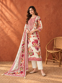 Ivory Floral Printed Kurta Set with Dupatta