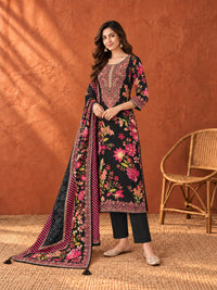 Black Floral Printed Kurta Set with Dupatta