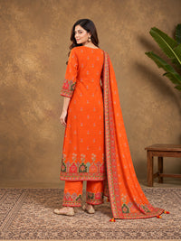 Orange Floral Embroidered Cotton-Silk Kurta with Trousers & With Dupatta