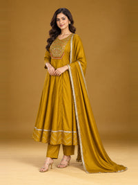 Mustard Embroidered Anarkali Set with Dupatta