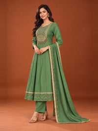 Green Embroidered Chanderi-Silk Anarkali Set with Dupatta