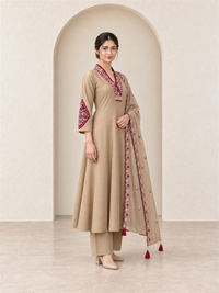 Beige Chanderi Silk Embroidered Anarkali Suit with Dupatta
