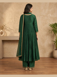 Emerald Green Floral Embroidered Anarkali Set with Dupatta