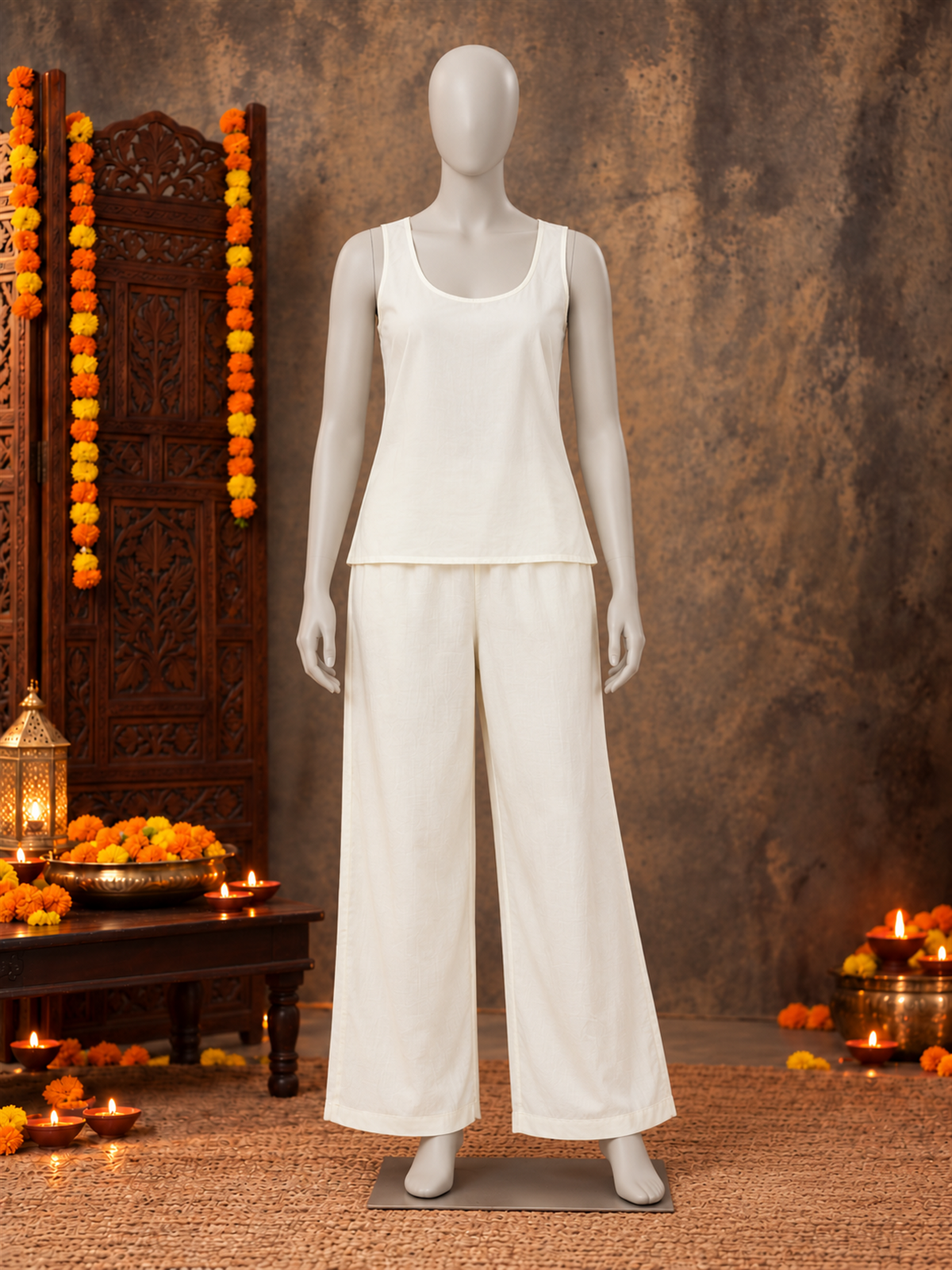 Ivory White Silk Blend Floral Embroidered Kurta Trouser Set with Dupatta & Inner