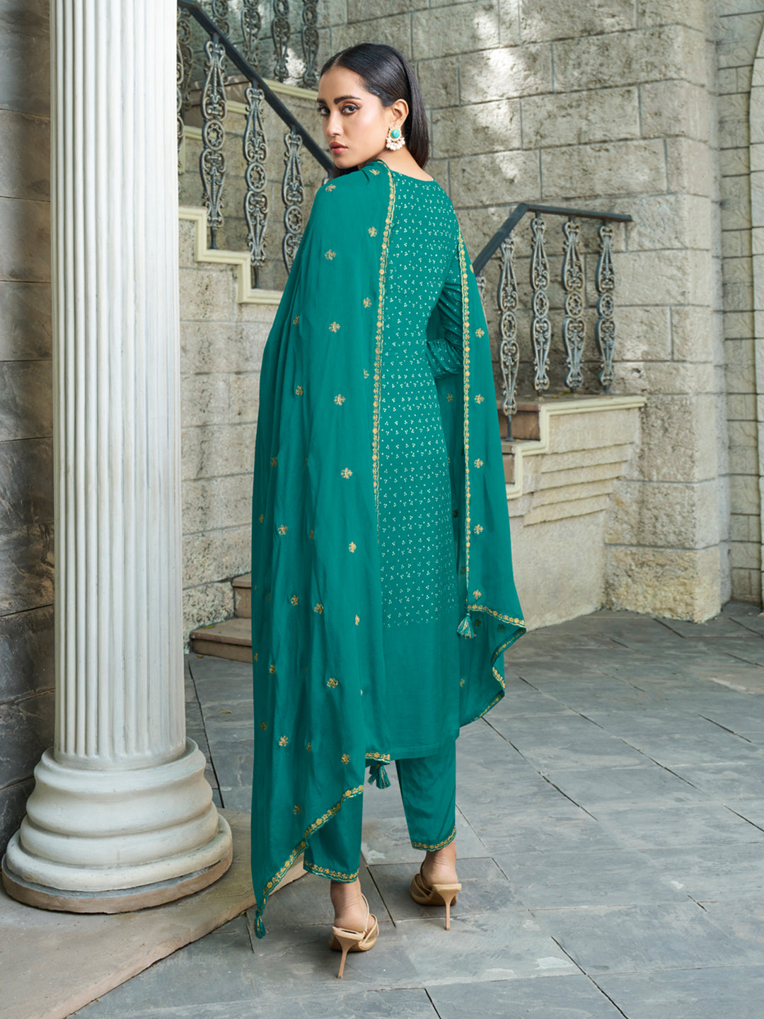 Digital Bandhni Printed Kurta with Trouser & Scalloped Dupatta Product vendor