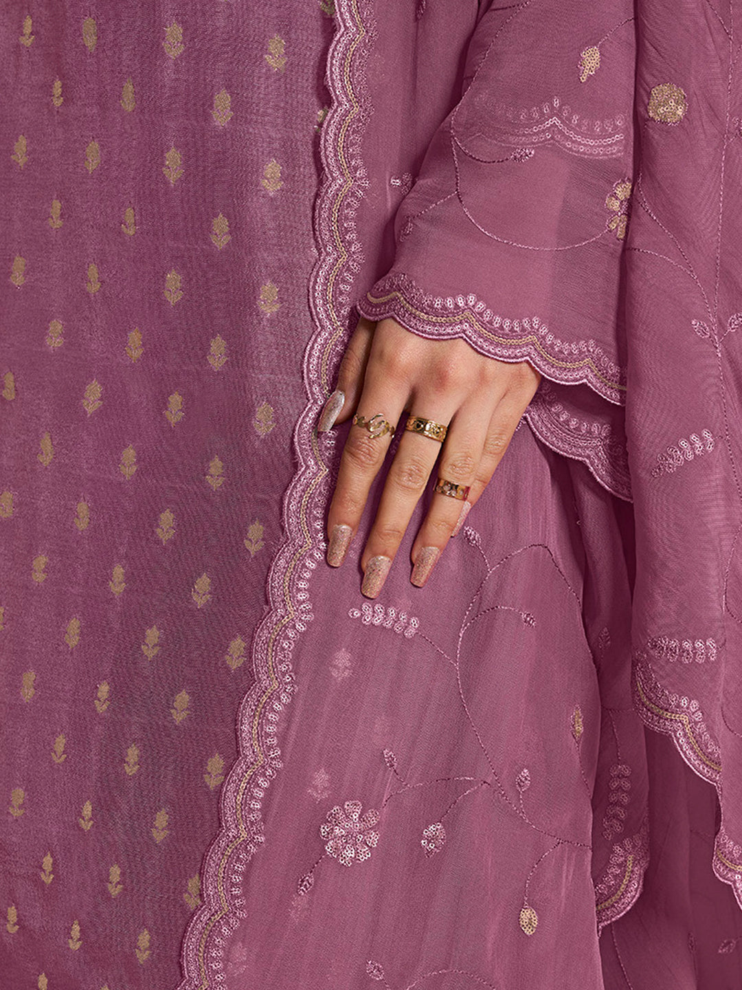 Light plum Dola Jacquard Kurta Suit Set with Embroidered with Thread & Sequins Work Product vendor