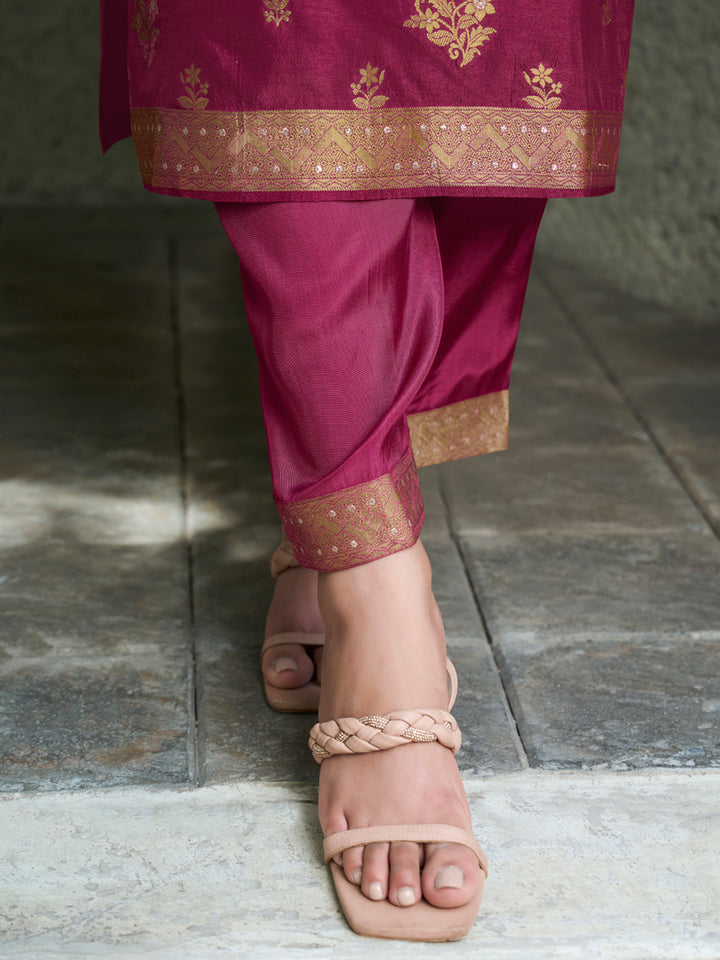 Light Wine Exquisite Placement Weaving Kurta Suit Set Product vendor