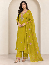 Mehendi Green Embroidered Kurta Pant Set with Dupatta