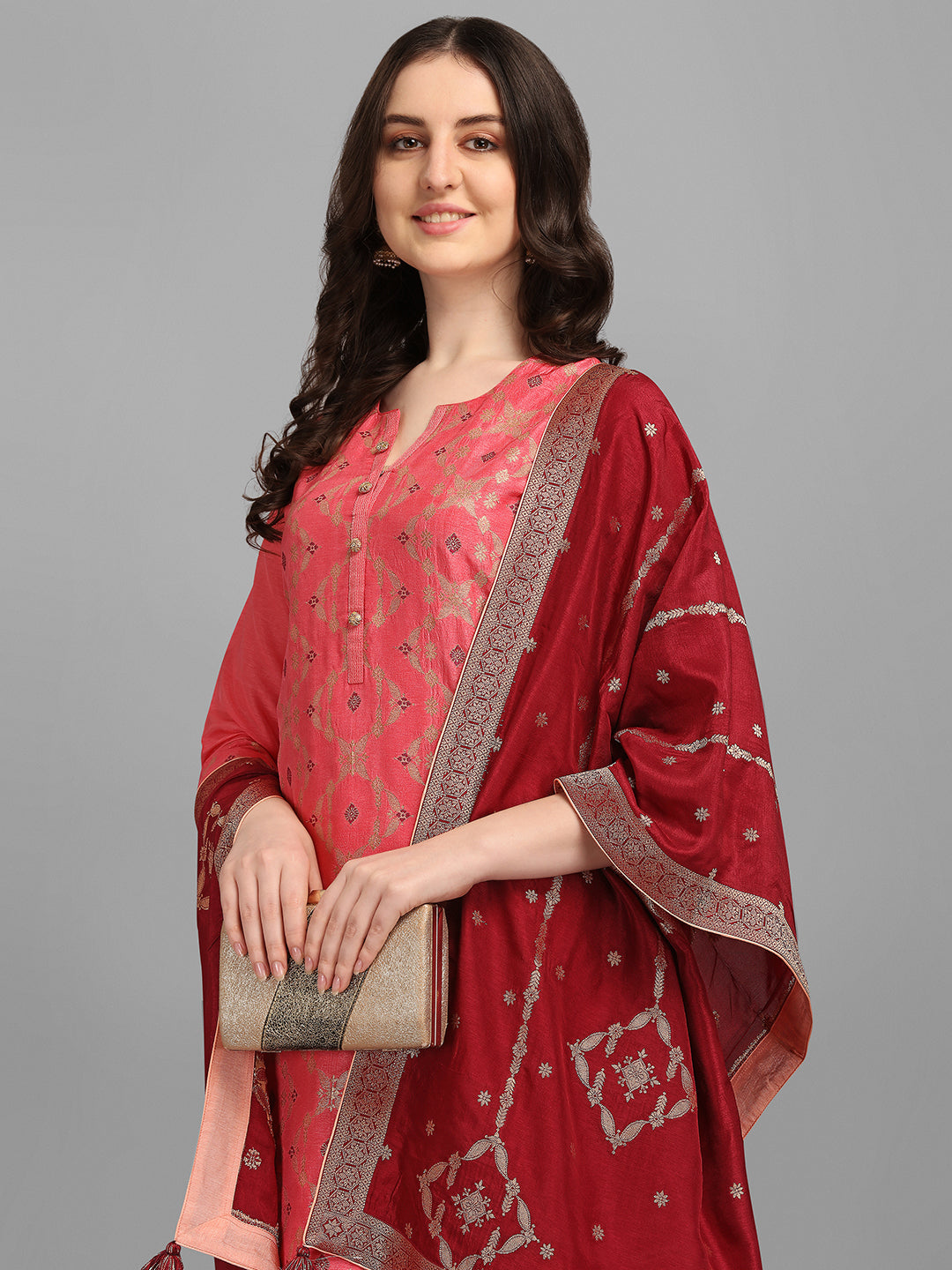 Pink Meena Jacquard Kurta Suit Set Product vendor