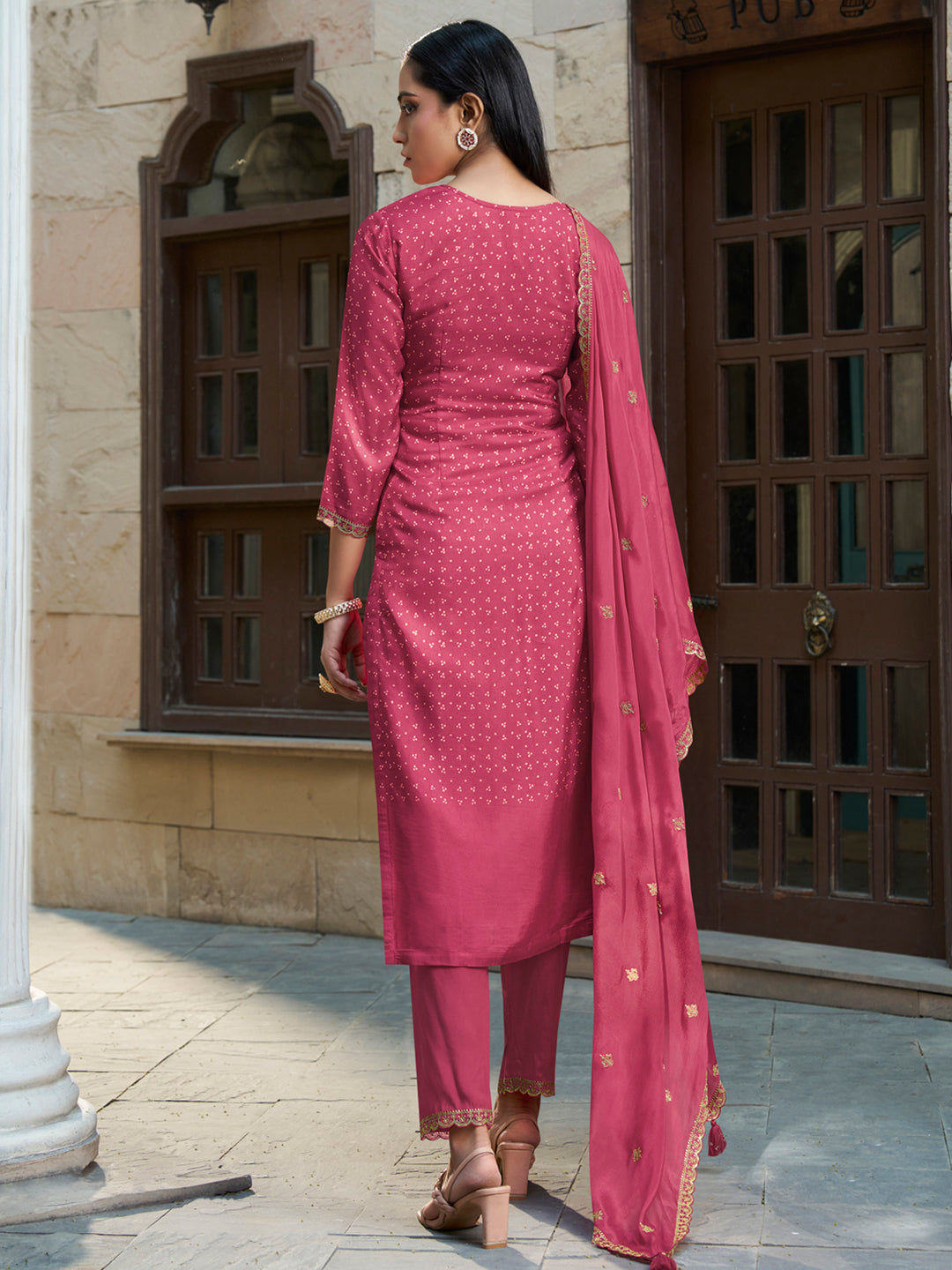 Digital Bandhni Printed Kurta with Trouser & Scalloped Dupatta Product vendor